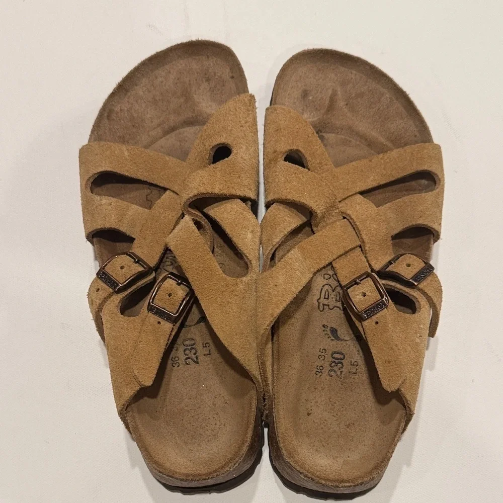 Birkenstock Tan Suede Cross-Strap Sandals